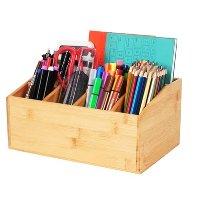 6 Fächer Schreibtisch-Organisator aus Bambus - Stiftebox, Schreibtischablage ... - Bild 1 von 4