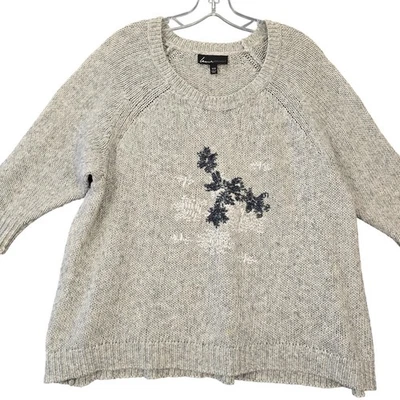 Lane Bryant Gray Sweater Beaded 3/4 Sleeves Scoop Neck Women's Size 18 Knit Top - Image 1 of 4