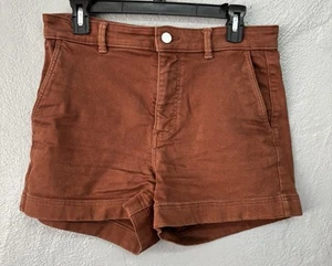 Everlane Women's rust Brown Cotton Twill High Rise Straight leg Shorts Size 8 - Picture 1 of 12