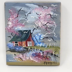 Barn In Field Small Painting By Ferretti Hand Painted Rural Scene Farm Ranch - Picture 1 of 3