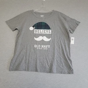 Old Navy Easy Tee Shirt Women's M Green Navy Plaid Santa Hat Design BELIEVE NEW - Picture 1 of 9