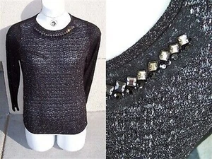 Chico's Suéter Metálico Plata Negro Brillo Talla 1 S M L VACACIONES NAVIDAD Ltwt Top - Imagen 1 de 12