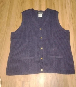90s Dark Blue Button Down Ribbed Sweater Vest, Sag Harbor, Women's Extra Large - Picture 1 of 9