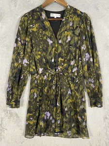 Zara Dress Womens XS Mini Green Black Abstract Animal Print Sheer Lined Modern - Picture 1 of 14