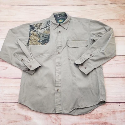Cabela's Shirt Mens Medium Beige Camo Shoulder Yoke Button Up Hunting Outdoors - Imagem 1 de 4
