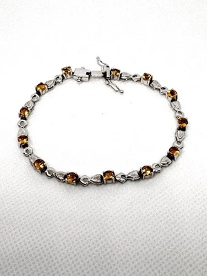 Brazalete de tenis citrino corte redondo natural de plata de ley de 4,10 quilates Foto 1 de 4