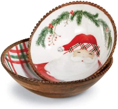 Conjunto de tigelas aninhadas de madeira de manga e esmalte e xadrez para Papai Noel Mud Pie - Imagem 1 de 4