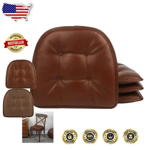 Elegant Non-Slip Dining Chair Cushions, 4 Pack, 15x16 in. Leather Saddle Brown - Picture 1 of 7