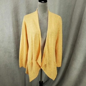 Eileen Fisher Cardigan Womens Petite Large Yellow Linen Blend Open Front Flowy - Picture 1 of 10