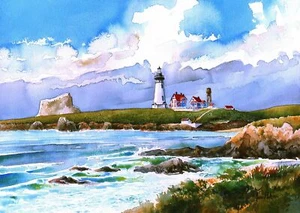 Piedras Blancas Lighthouse c1910, San Simeon Calif. James Mann Watercolor Prints - Picture 1 of 2