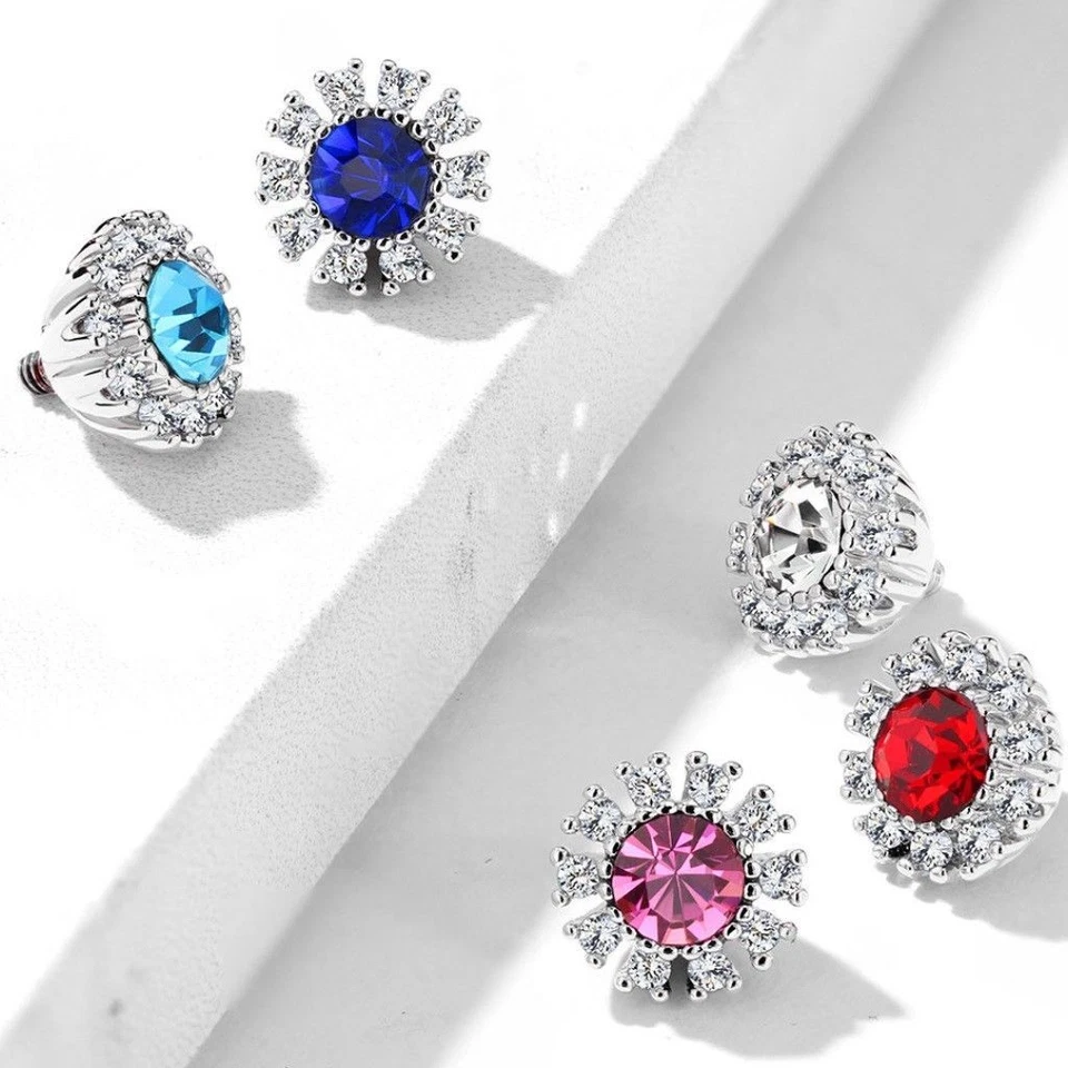 6 mm Multi CZ Double Tired CZ Center Internally Threaded Dermal Anchor Tops 14G  - Image 1 of 1