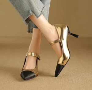 Para mujer Primavera Otoño Coreano 7,5 cm Zapatos de aguja Puntera puntiaguda Empalme Moda - Imagen 1 de 6