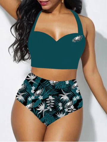 Philadelphia Eagles Women 2PCS Bikini Set Push Up Swimsuit Beach Halter Swimwear Cover