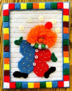 Clown Cross Stitch Completed Artwork Colorful Art Decor - Picture 1 of 6