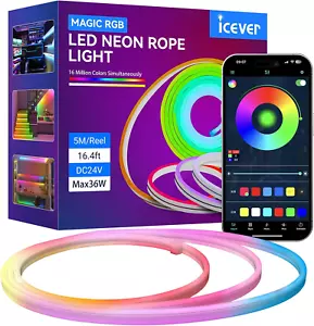 16.4FT 5M Addressable Neon Rope Light, WS2811 RGB LED Chasing Digital Strip Ligh - Picture 1 of 7