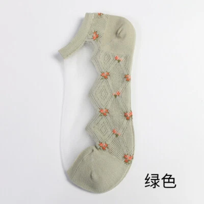 Lindos 5 pares de calcetines tobilleros finos de verano de encaje transparente floral para dama Foto 1 de 4