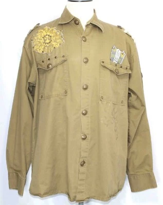 Hama Denim Y2K Military Embellished Button Up Long Sleeve Shirt Mens Size XL - Image 1 of 4