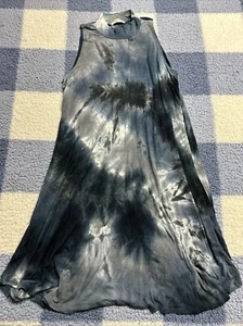 Ginger G Black Gray Blue Tie Dye Sleeveless Flowy Dress Women’s M Mock Neck - Picture 1 of 6