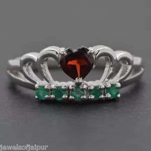 925 Sterling Silver Natural Red Garnet Gemstone Dainty Heart Ring Gift for Her - Picture 1 of 1