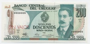 Uruguay 200 Nuevos Pesos 1986 Pick 66.s UNC Uncirculated Banknote Specimen - Picture 1 of 2