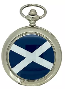 Scottish Saltire Flag Quartz Silver Case Pocket Watch And Chain Boxed WTS.40 - Picture 1 of 4