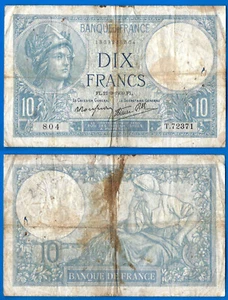 France 10 Francs 1939 21 September Minerve Serie T Europe Frcs Free Ship World - Picture 1 of 3