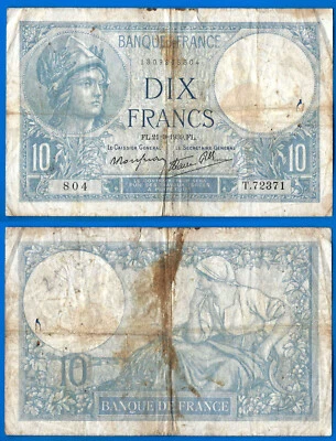 France 10 Francs 1939 21 September Minerve Serie T Europe Frcs Free Ship World - Image 1 of 3