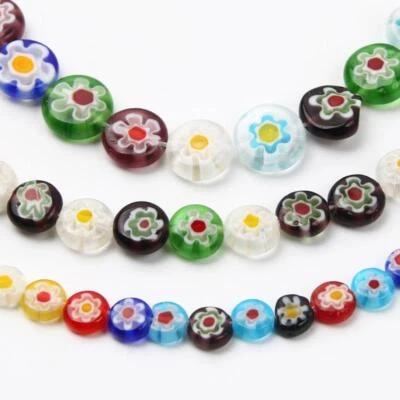 Colorful Millefiori Flower Glass Beads 8mm Flat Round Spacer for DIY Jewelry - Image 1 of 4