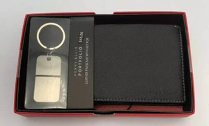 Estuche de cuero Perry Ellis Portfolio con llavero, negro It/496 - Imagen 1 de 9
