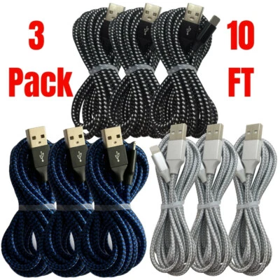 10Ft Fast Charger Cable USB Charging Data Cord Heavy Duty For iPhone iPad iPod - Image 1 of 4
