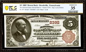 Grande Nacional 1882 Espalda Marrón Brookville PA Jefferson County PCGS Elección VF35 - Imagen 1 de 2
