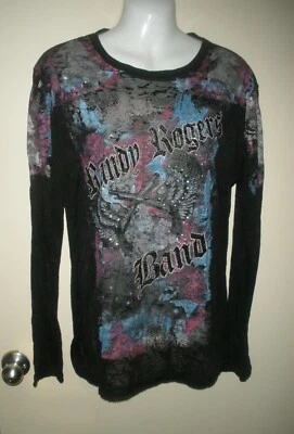 #958 M 23 Rock & Roll Vaquera Randy Rogers Banda Camiseta Negra Estrás Foto 1 de 4