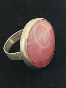 Vintage Signed Southwestern Pink Rhodochrosite Sterling Silver Ring Sz. 6.5 - Picture 1 of 9