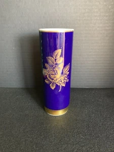 Bavaria Neuerer Qualitat Vase Echt Cobalt Blue Gold Flowers Gold Trim Germany 7” - Picture 1 of 7