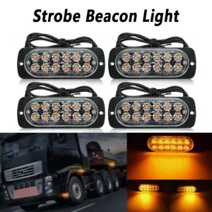 4X Amber/red12 LED Car Truck Beacon Warning Hazard Flash Strobe Light - Picture 1 of 23