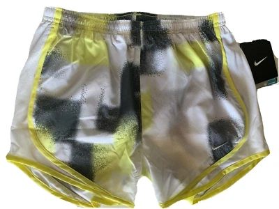 NEW NIKE [XS] Women's TEMPO DRI-FIT Runner Shorts-White/Yellow/Black 455702-710 - Image 1 of 2