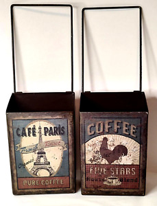 2er Set Vintage Metall Wandaufbewahrung Hängetaschen Kaffee Werbung Chippy