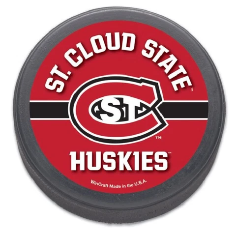 NCAA St CLOUD STATE HUSKIES Red front Souvenir PUCK NCHC- #win_#6L _#5L Cover