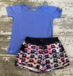 Athleta Mädchen blau Shirt REKORDBRECHER Seitentasche abstrakte Shorts Set Large 12 - Bild 1 von 10