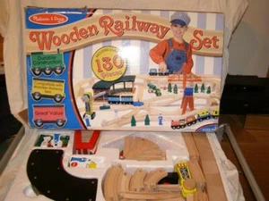 Melissa & Doug Deluxe Wooden Railway Train Set (Approx 130+ pieces) Preowned - Picture 1 of 1