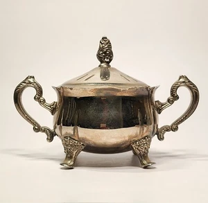 Vintage Ornate Silver-Plated Sugar Bowl with Handles and Lion Paw Feet - Picture 1 of 13