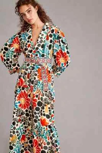 Farm Rio Belted Canvas Shirtdress Anthropologie Mushroom Coat Trench Size M NEW - Picture 1 of 6