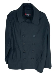 Men's Alpine Swiss Black Mason Wool Blend Classic Double Breasted Pea Coat 2XL - Picture 1 of 7