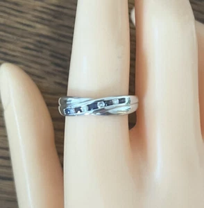 9ct White Gold 0.1ct Sapphire & Diamond Half Eternity Ring, UK Size R - Picture 1 of 6