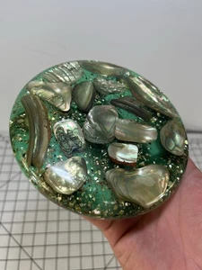 Vintage 70s Resin Lucite Hot Plate Trivet Abalone Shells California Mid Century - Bild 1 von 5