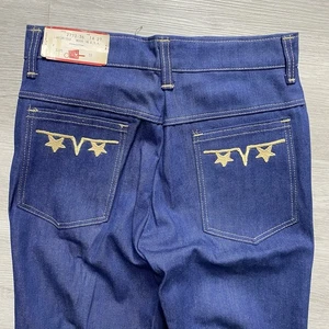 Neu mit Etikett Vintage 70er Jahre Schubkarren sanforisiert dunkel Denim bestickt Jeans Größe 14x30 - Bild 1 von 7
