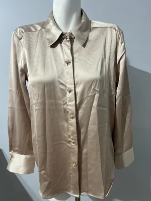 Blusa Rachel Zoe Mujer Mediana Satén Color Champán Lazo Estrás Botones Nueva Foto 1 de 4