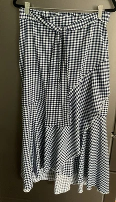 Falda midi envolvente sintética azul marino/blanco con volantes de guinga para mujer X grande Foto 1 de 3