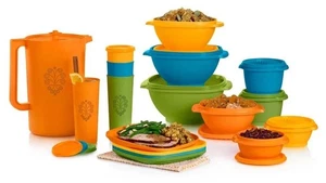 Tupperware Servalier Retro Serving 17 piezas Set Vaso Tazón Placa Sellar Contenedores - Imagen 1 de 1