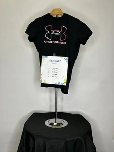 Black  Youth Large Under Armour T-shirt With Pink And White Logo - Picture 1 of 1